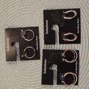 SOLUTIONS BRAND WOMENS SILVERTONE AND GOLDTONE PIERCED EARRINGS BUNDLE OF 3 PAIR
